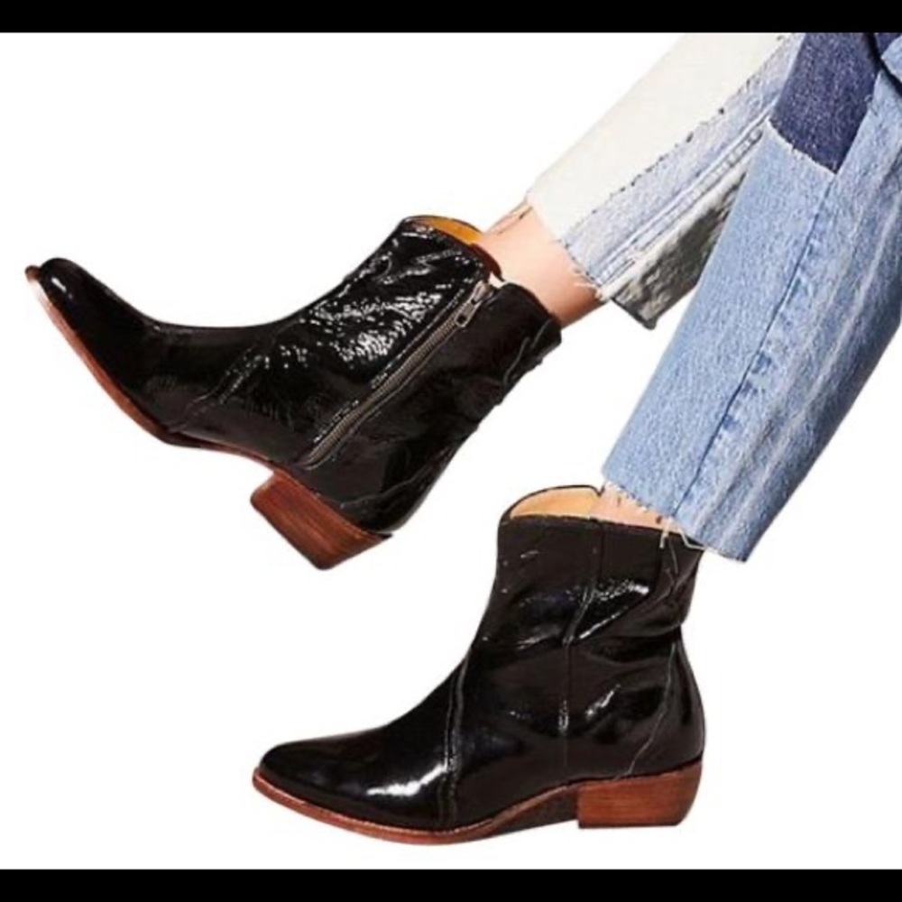 Free People New Frontier Patent Leather Western Booties cowboy boots size 39